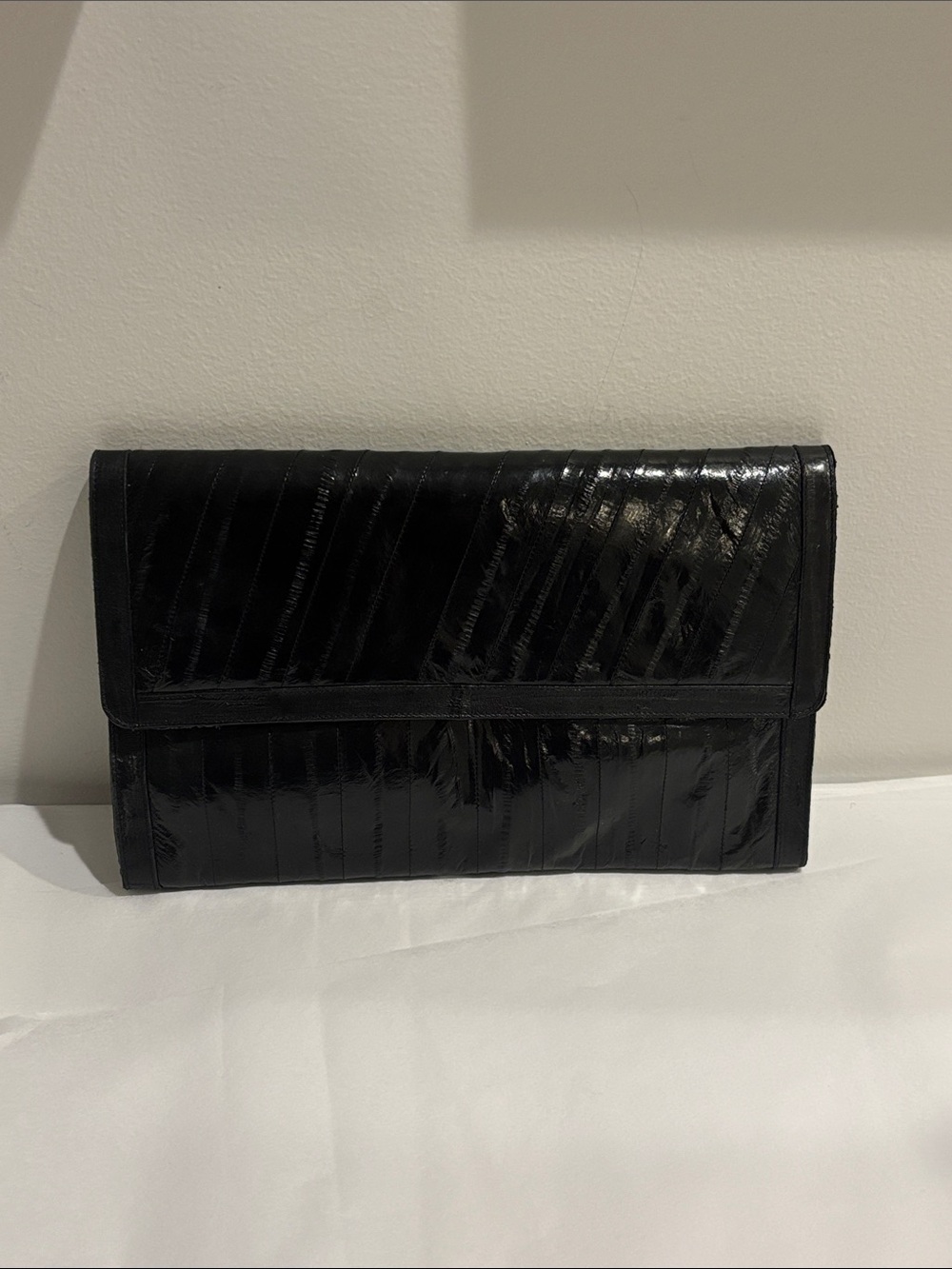 Genuine vintage Eel Skin clutch purse 3 compartments 2 zippered sections black